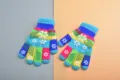 Kids winter knit gloves colorful snowflake pattern warm five finger gloves for kids wear - One Size / Large Blue