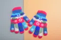Kids winter warm knitted gloves colorful snowflake pattern anti-slip five-finger gloves - One Size / Large Rose Red