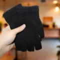 Gants tricotés noirs sans doigts pour l'hiver, laine chaude design ouvert pour travail et étude. - Taille unique / Noir