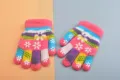 Children Winter Five-Finger Knitted Gloves With Colorful Snowflake Patterns Warmness - One Size / Small Pink