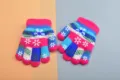 Kids winter warm knit gloves cute colorful snowflake five finger gloves thick thermal wear - One Size / Small Rose Red