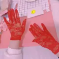 Gants en dentelle rouge d'été mince protection solaire UV élégant rétro respirant maille - Taille unique / Rouge