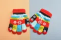 Kids colorful knit winter gloves with snowflake pattern, multi-color striped warm mittens - One Size / Small Red