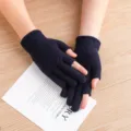 Dark blue knit fingerless gloves for winter warm daily wear stylish winter accessories. - One Size / Jacquard Two-Finger Navy Blue