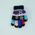 Kids winter knitted five-finger gloves colorful snowflake pattern warm children gloves - One Size / Small Black