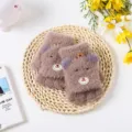 Gants mitaines d'hiver duveteux pour enfants gants chauds en tricot marron mignon pour enfants - Taille unique / Ours Café