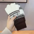 Gants tactiles en tricot chaud d'hiver, gants thermiques jacquard marron à doigts séparés. - Taille unique / Blanc