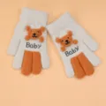 Gants d'hiver pour enfants ours en peluche chaud tricoté, gants à cinq doigts mignons. - 6-12 Ans / Blanc Cassé