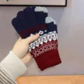 Gants en tricot chaud d'hiver écran tactile motif jacquard gants thermiques élégants - Taille unique / Bleu marine