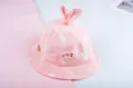 Cute pink baby bucket hat with sweet bunny ears and heart print, soft infant sun hat for kids. - 6-24 Months / Pink