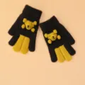 Gants d'hiver tricotés chauds pour enfants mignons gants peluche ours pour garçons filles - 6-12 Ans / Marron