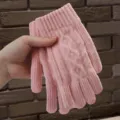 Gants en tricot chauds d'hiver rose couleur unie gants thermiques femmes plein air doux - Rose