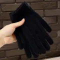 Gants tricotés chauds d'hiver pour adultes gants en laine thermique unie couleur noir - Noir
