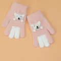 Kids winter warm knit gloves, cute pink bear design with plush details for girls and boys. - 6-12 Years Old / Light Pink