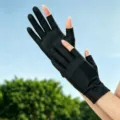 Gants de protection solaire noirs femme demi-doigts soie glacée respirante élastique. - Taille unique / Noir