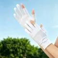 Gants de protection solaire en soie glacée femme doigts ouverts respirants anti UV - Taille unique / Blanc