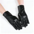 Gants en cuir vernis courts brillants pour spectacle de scène, danse et fête, noir. - Taille unique / Noir