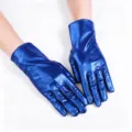 Gants courts métalliques brillants pour spectacle de scène danse fête unisexe couleur bleue - Taille unique / Bleu saphir