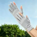 Gants de protection solaire en soie glacée gris demi-doigt respirants été anti-UV gants - Taille unique / Gris clair