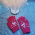 Gants tricotés rose pour enfants, joli motif de renne d'hiver, mitaines chaudes de bébé. - 5-12 Ans / Rose rouge