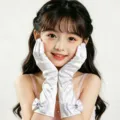 Gants de performance en satin blanc pour enfants avec joli nœud strass pour fête - Blanc