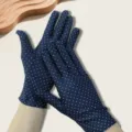 Women spring summer polka dot sun protection driving gloves elastic breathable thin fabric - Navy Polka Dot