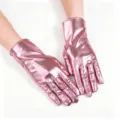 Gants courts en cuir vernis brillant rose métallisé pour spectacle de danse sur scène - Taille unique / Rose