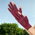 Women's UV Protection Open Finger Ice Silk Gloves Burgundy Thin Sun Gloves Outdoor Summer - One Size / Burgundy