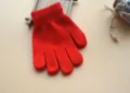 Red knitted children gloves, solid color warm five-finger gloves for kids daily wear outdoor. - Red
