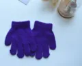 Children's solid purple knitted gloves, warm five-finger winter gloves for kids outdoor wear. - Purple