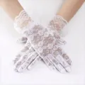 White lace gloves for women, summer UV protection mesh gloves, bridal wedding driving gloves. - One Size / White