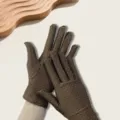 Women's brown polka dot sun protection gloves, stretch spandex thin summer driving gloves. - Dotted Coffee