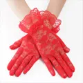 Red lace sunscreen gloves, elegant floral mesh short gloves for women summer driving wedding. - One Size / Bright Red