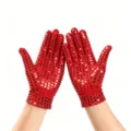 Gants de danse à paillettes rouges pour spectacle de scène fête adultes accessoires - Taille unique / Rouge