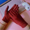 Women red polka dot sun protection gloves thin stretchy ice silk driving gloves stylish - One Size / Burgundy Polka Dot