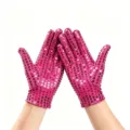 Pink sequin gloves for women adult stage dancing performance party costume accessory sparkly - One Size / Rose Red