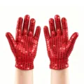 Red sequin gloves for children, sparkling five finger dance performance stage props. - Red