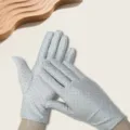 Lightweight women gloves summer sun protection dot stretch breathable driving daily wear - Light Gray Polka Dot