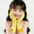 Enfants Gants en Satin Jaune Princesse Noeud Papillon Pierre Rouge Fete Costume Accessoire - Jaune