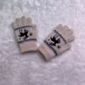 Cute kids winter warm knit gloves with cute elk pattern, thick fleece lined for cold weather. - 5-12 Years / Khaki