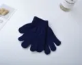Solid color kids knit gloves for winter warmth, outdoor sports, daily school wear, dark blue. - Navy Blue