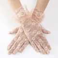 Elegant summer lace gloves for women, sheer mesh UV sun protection driving wedding gloves. - One Size / Beige