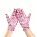 Pink sequin gloves for women adult stage dancing performance sparkling elastic pink costume - One Size / Pink
