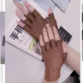 Women summer half finger gloves sun protection driving touch screen brown glove detail - One Size / Coffee