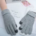 Gants tricot tactiles chauds d'hiver pour femmes hommes, moufles thermiques douces et epaisses. - Taille unique / Revers Gris Tactile