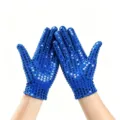 Blue sequin gloves for adult stage dance performances, stretchy and breathable decorative wear. - One Size / Sapphire Blue