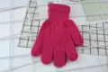 Solid color knitted children gloves winter warm five-finger gloves bright pink variant - Jujube Red