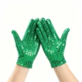 Green sequin gloves for adult dance performance, elastic and breathable stage costume props. - One Size / Green