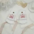 Cute winter warm half-finger gloves with lovely pink cat paw design, soft knit material. - One Size / White