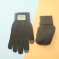 Gants en tricot tactile marron hiver chaud thermique doublés de polaire pour hommes - Gris